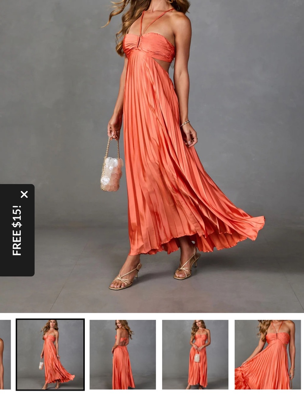Vici Orange Pleated Halter Maxi Dress